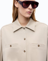 Relaxed-fit overshirt in full Milano-knit fabric - Beige | Pinko