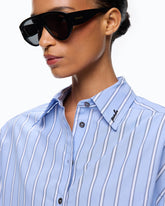 Striped poplin shirt with jewel cuffs - | Pinko