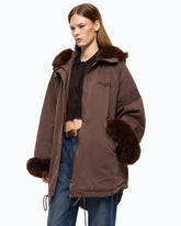 Parka in cotone con dettagli effetto pelliccia - | Pinko