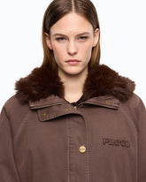 Parka in cotone con dettagli effetto pelliccia - Marrone | Pinko