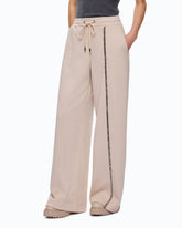 Wide-leg trousers with drawstring and chain - Beige | Pinko