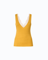 Canotta in misto seta e cashmere con scollo in pizzo - | Pinko