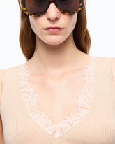Camiseta sin mangas de mezcla de seda y cachemira con cuello de encaje - | Pinko