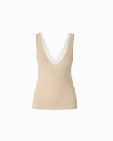 Camiseta sin mangas de mezcla de seda y cachemira con cuello de encaje - | Pinko