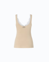 Camiseta sin mangas de mezcla de seda y cachemira con cuello de encaje - | Pinko