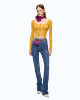 Cardigan cropped in misto seta e cashmere con pizzo - | Pinko