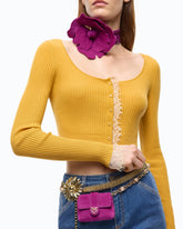Cardigan cropped in misto seta e cashmere con pizzo - | Pinko