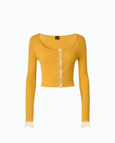 Cardigan cropped in misto seta e cashmere con pizzo - | Pinko