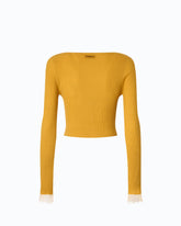 Cardigan cropped in misto seta e cashmere con pizzo - | Pinko