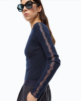 Ribbed sweater with lace - | Pinko