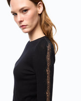 Ribbed sweater with lace - | Pinko