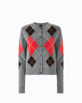 Cardigan girocollo in lana e cashmere a rombi - Multicolor Grigio-Marrone | Pinko