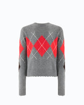 Cardigan girocollo in lana e cashmere a rombi - Multicolor Grigio-Marrone | Pinko