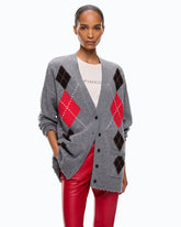 Wool and cashmere cardigan with diamond motif - Multicolor Grey-Brown | Pinko