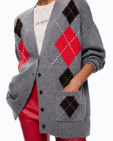 Wool and cashmere cardigan with diamond motif - Multicolor Grey-Brown | Pinko