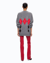 Wool and cashmere cardigan with diamond motif - Multicolor Grey-Brown | Pinko