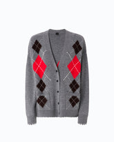 Wool and cashmere cardigan with diamond motif - Multicolor Grey-Brown | Pinko