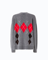 Wool and cashmere cardigan with diamond motif - Multicolor Grey-Brown | Pinko