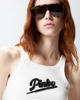 Débardeur avec broderie PINKO et strass - Blanc | Pinko