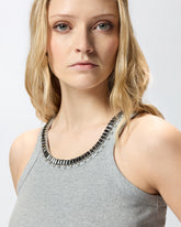 Ribbed top with bejewelled embellishment - | Pinko