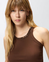 Ribbed top with bejewelled embellishment - | Pinko