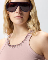 Ribbed top with bejewelled embellishment - | Pinko