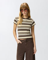 T-shirt cropped à rayures et logo PINKO - | Pinko