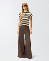 T-shirt cropped à rayures et logo PINKO - | Pinko