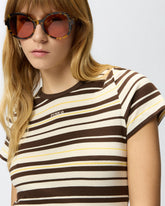 T-shirt cropped à rayures et logo PINKO - | Pinko