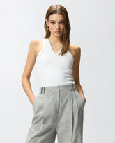 Rib-knit tank top with V-neck and PINKO logo - | Pinko