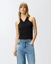 Canotta a costine con scollo a V e logo PINKO - | Pinko