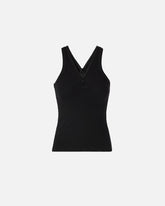 Rib-knit tank top with V-neck and PINKO logo - | Pinko