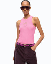 Ribbed top with sheer Love Birds logo - | Pinko