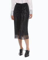 Mesh-effect calf-length skirt with rhinestones - | Pinko