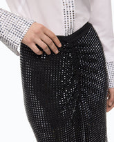 Mesh-effect calf-length skirt with rhinestones - | Pinko
