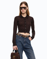 Cardigan cropped con colletto a polo - Marrone | Pinko