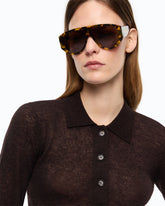 Cardigan cropped con colletto a polo - | Pinko