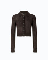 Cardigan cropped con colletto a polo - Marrone | Pinko