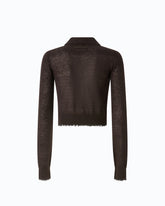 Cardigan cropped con colletto a polo - Marrone | Pinko