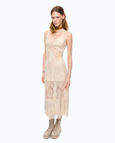 Vestido lencero midi con bandas de encaje - | Pinko