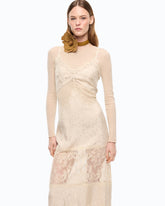 Vestido lencero midi con bandas de encaje - | Pinko