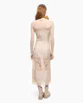 Vestido lencero midi con bandas de encaje - | Pinko