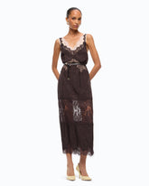 Robe nuisette mi-longue avec bandes en dentelle - Marron | Pinko