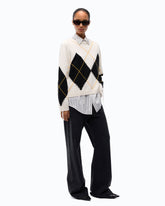 Jersey de lana y cachemira con maxirrombos - Multicolor Blanco-Negro | Pinko