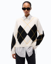 Jersey de lana y cachemira con maxirrombos - Multicolor Blanco-Negro | Pinko