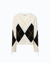 Jersey de lana y cachemira con maxirrombos - Multicolor Blanco-Negro | Pinko