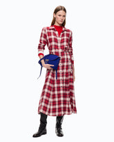 Abito chemiser lungo con motivo check e cintura - Multicolore Rosso-Nero | Pinko