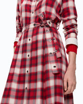 Abito chemiser lungo con motivo check e cintura - Multicolore Rosso-Nero | Pinko