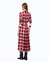 Abito chemiser lungo con motivo check e cintura - Multicolore Rosso-Nero | Pinko