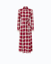 Abito chemiser lungo con motivo check e cintura - Multicolore Rosso-Nero | Pinko